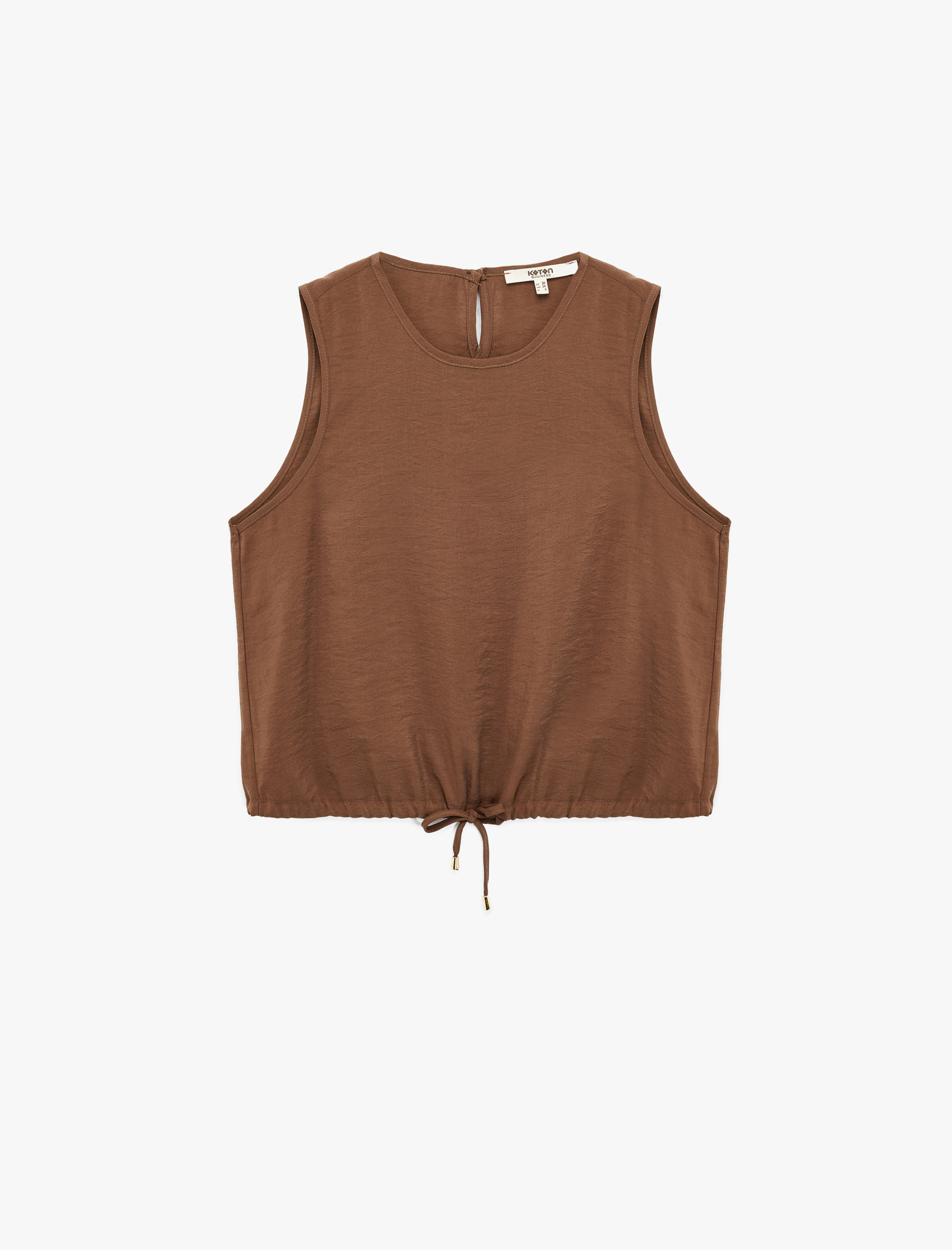   Modal Kumaş Bisiklet Yaka Bağlama Detaylı Kolsuz Bluz