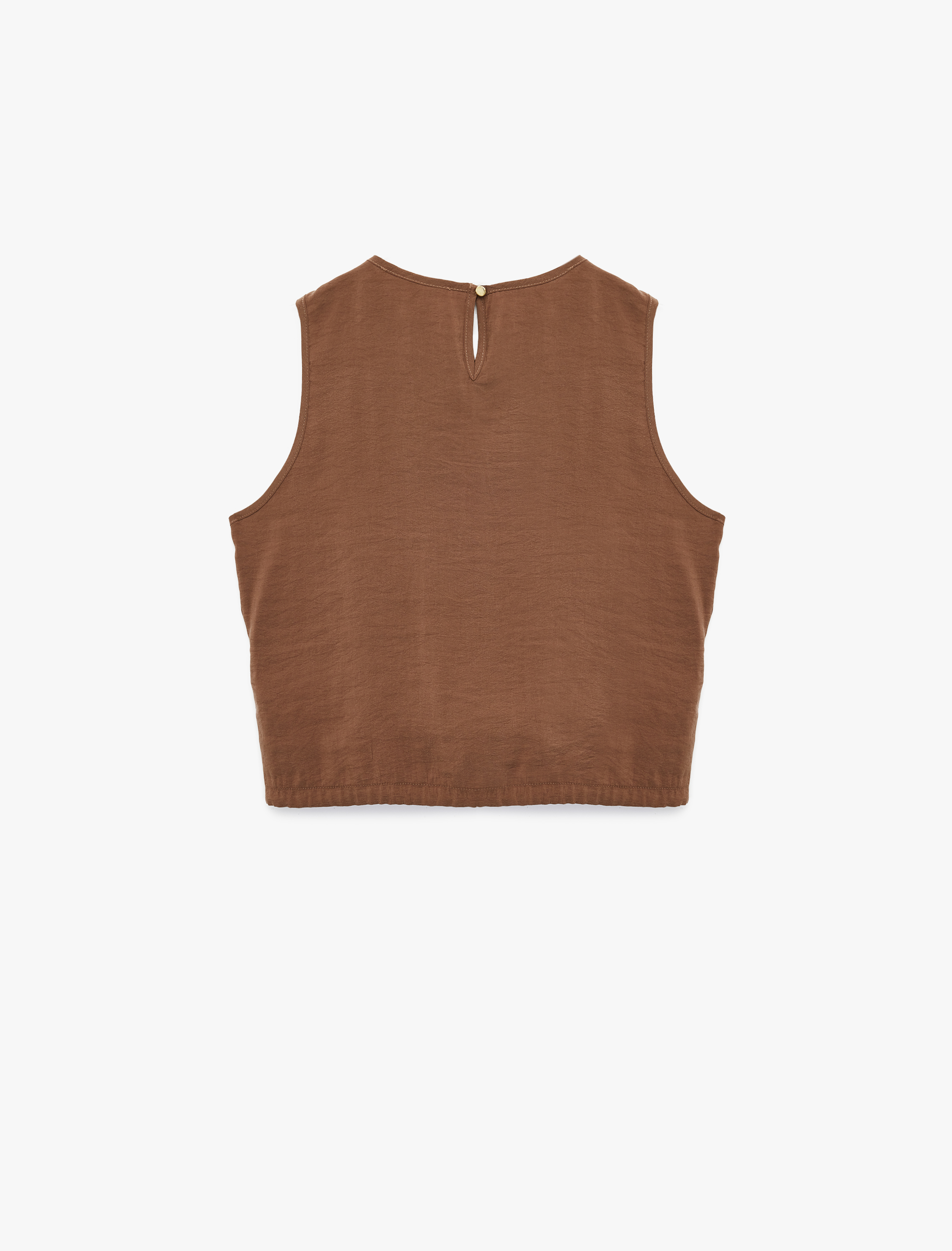   Modal Kumaş Bisiklet Yaka Bağlama Detaylı Kolsuz Bluz