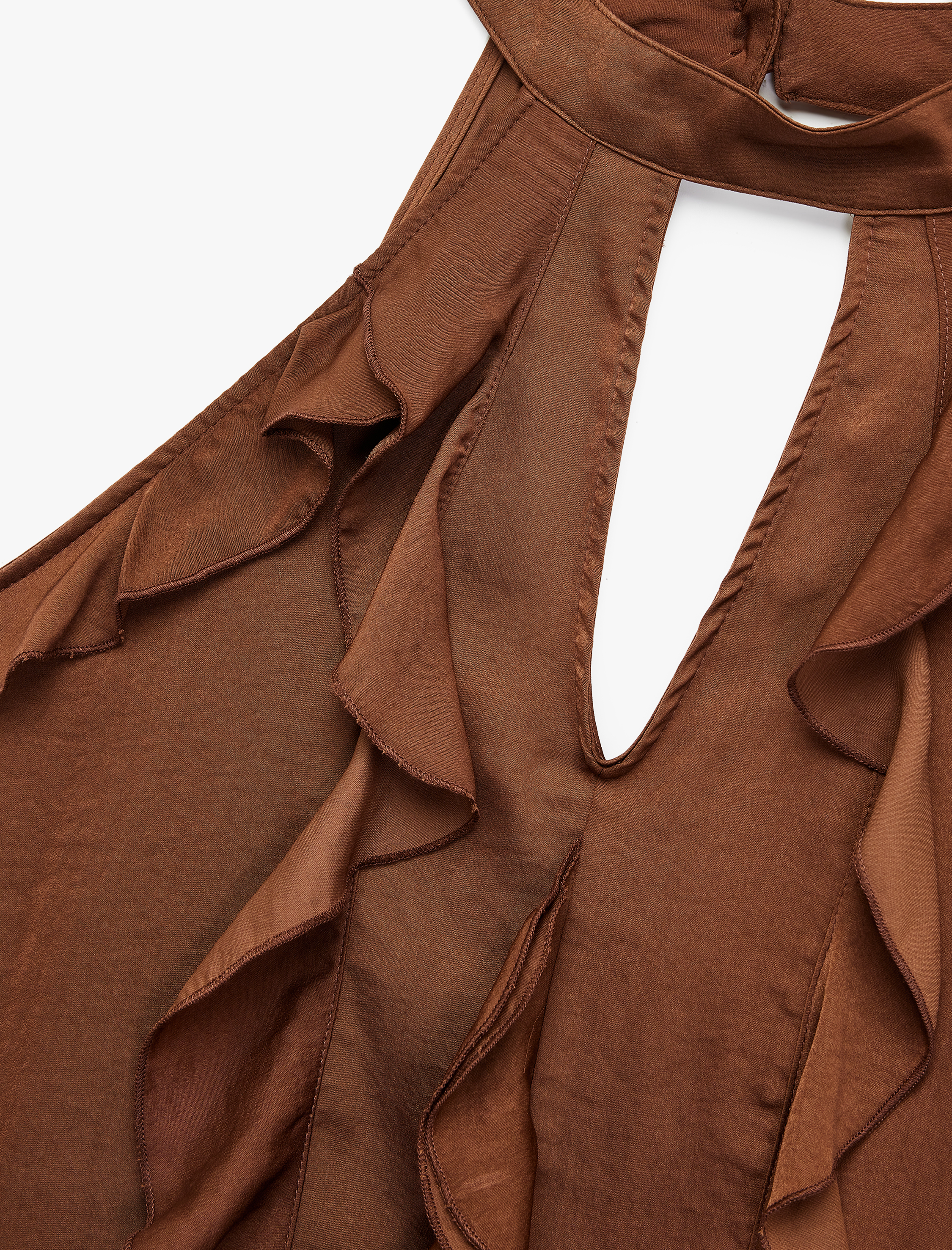   Aerobin Kumaş Kolsuz Halter Yaka Fırfırlı Bluz