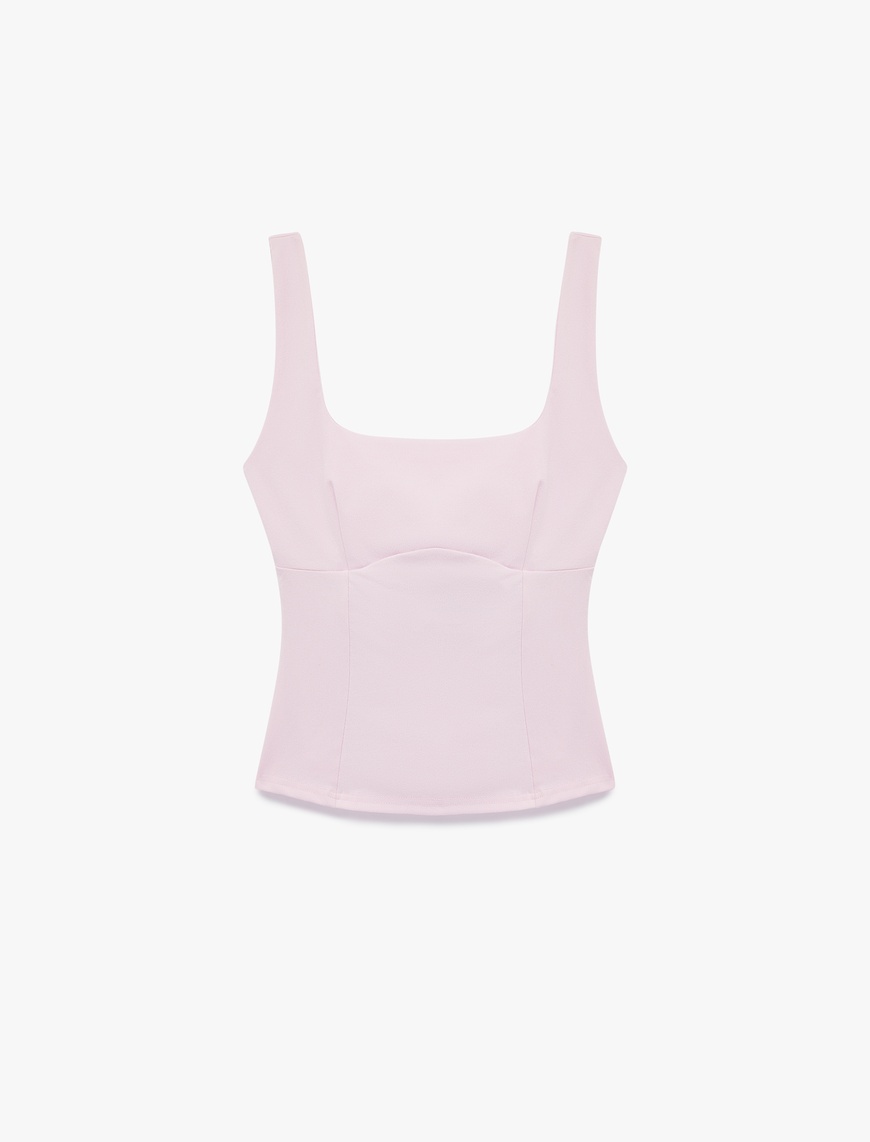   Slim Fit Arkası Fiyonklu U Yaka Kolsuz Bluz