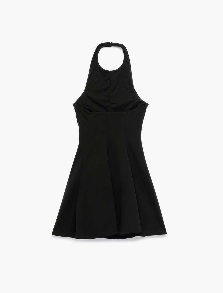   Kolsuz Halter Yaka Volanlı Mini Elbise