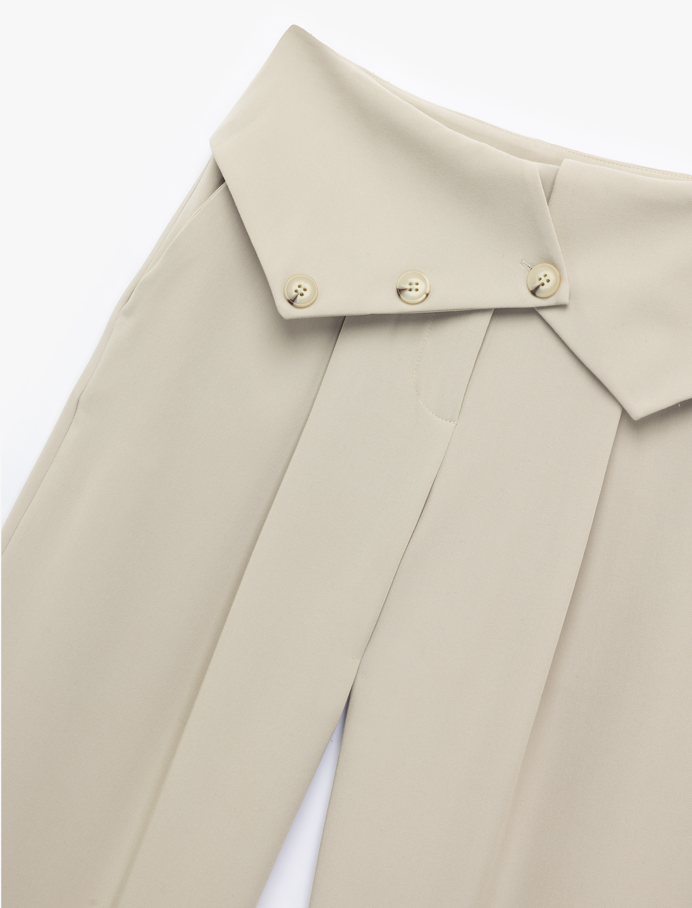   Bel Detaylı Düğmeli Yüksek Bel Geniş Paça Kumaş Pantolon