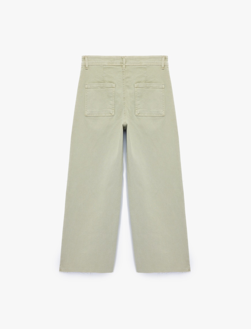   Yüksek Bel Düğmeli Cepli Rahat Kalıp Geniş Paça Denim Pantolon - Culotte Jeans