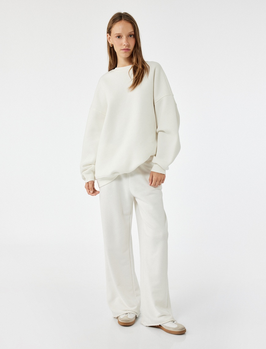   Rahat Kalıp Uzun Kollu Bisiklet Yaka Pamuklu Basic 2'li Sweatshirt Seti