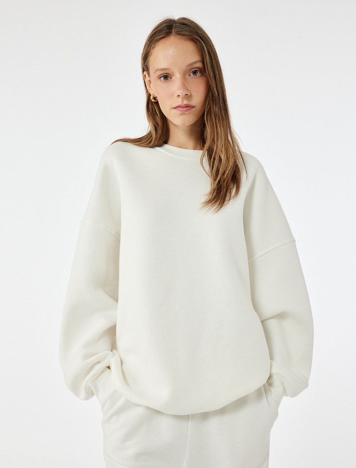  Rahat Kalıp Uzun Kollu Bisiklet Yaka Pamuklu Basic 2'li Sweatshirt Seti