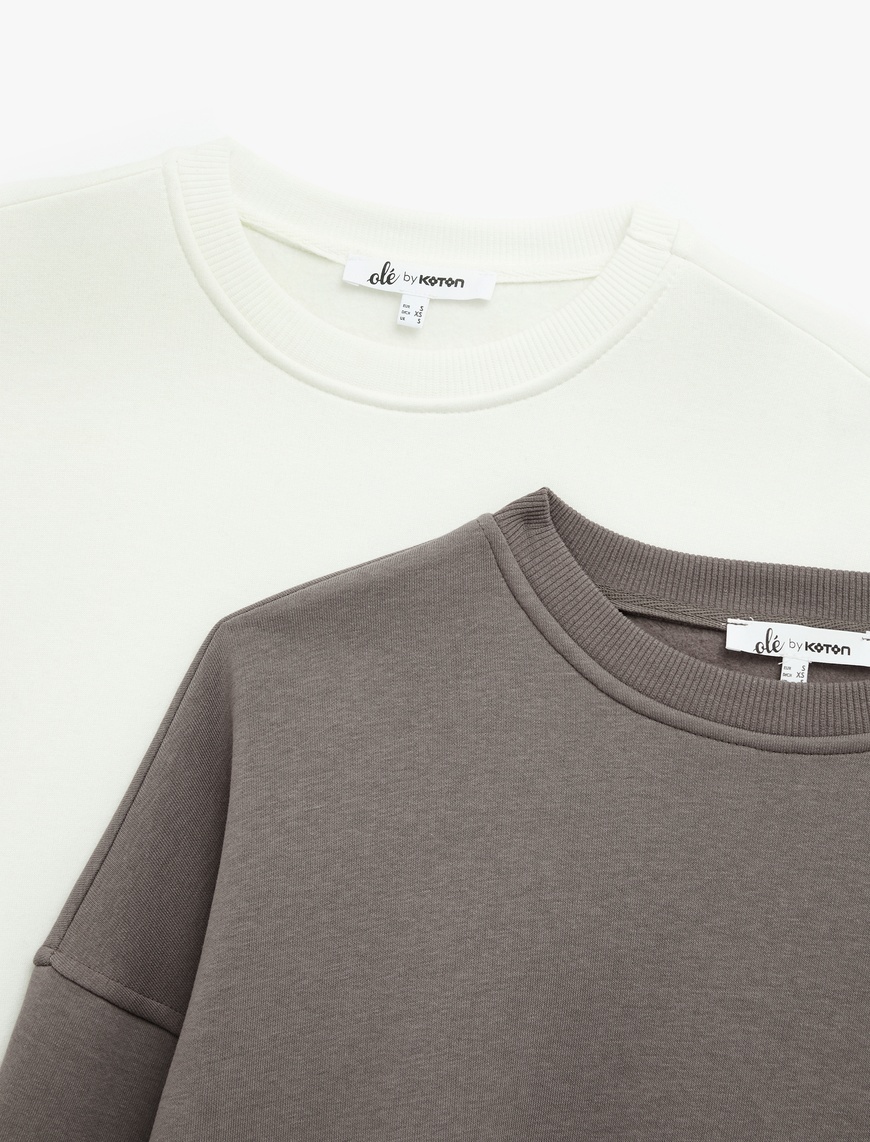   Rahat Kalıp Uzun Kollu Bisiklet Yaka Pamuklu Basic 2'li Sweatshirt Seti