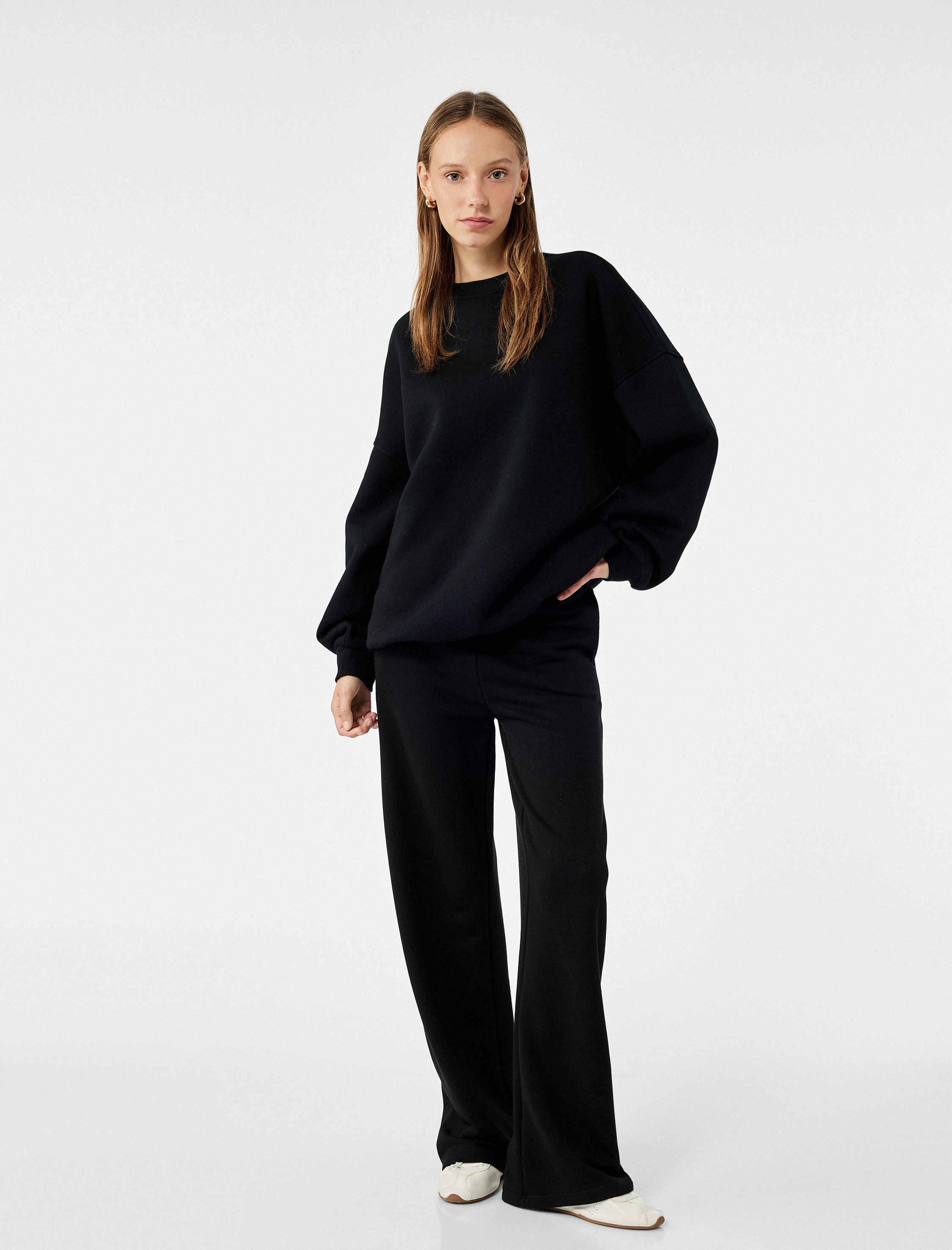   Uzun Kollu Bisiklet Yaka Oversize Pamuklu 2'li Sweatshirt Seti