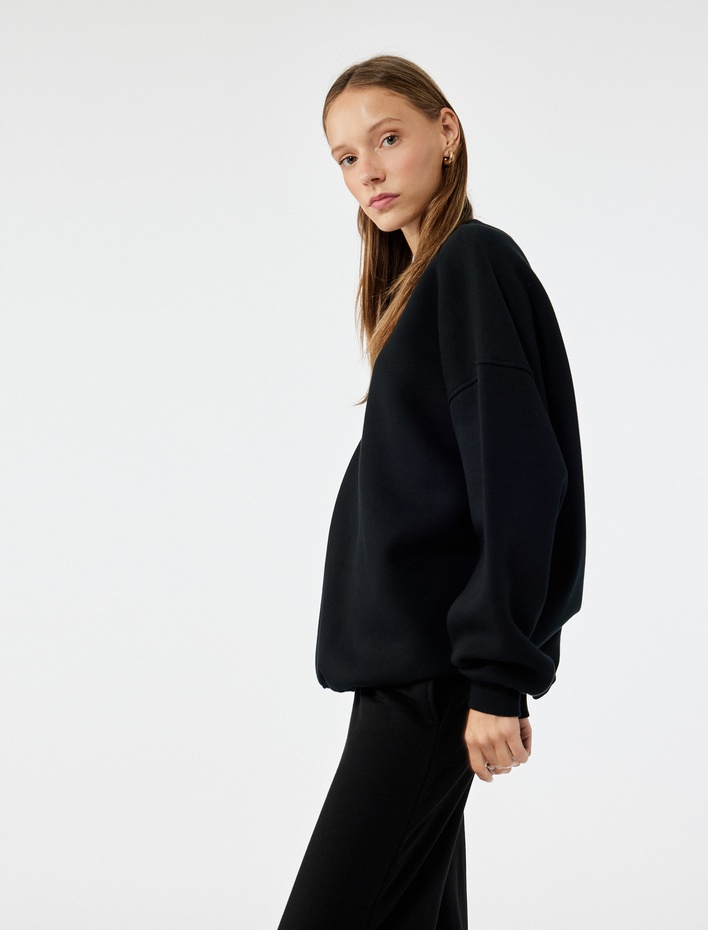  Uzun Kollu Bisiklet Yaka Oversize Pamuklu 2'li Sweatshirt Seti