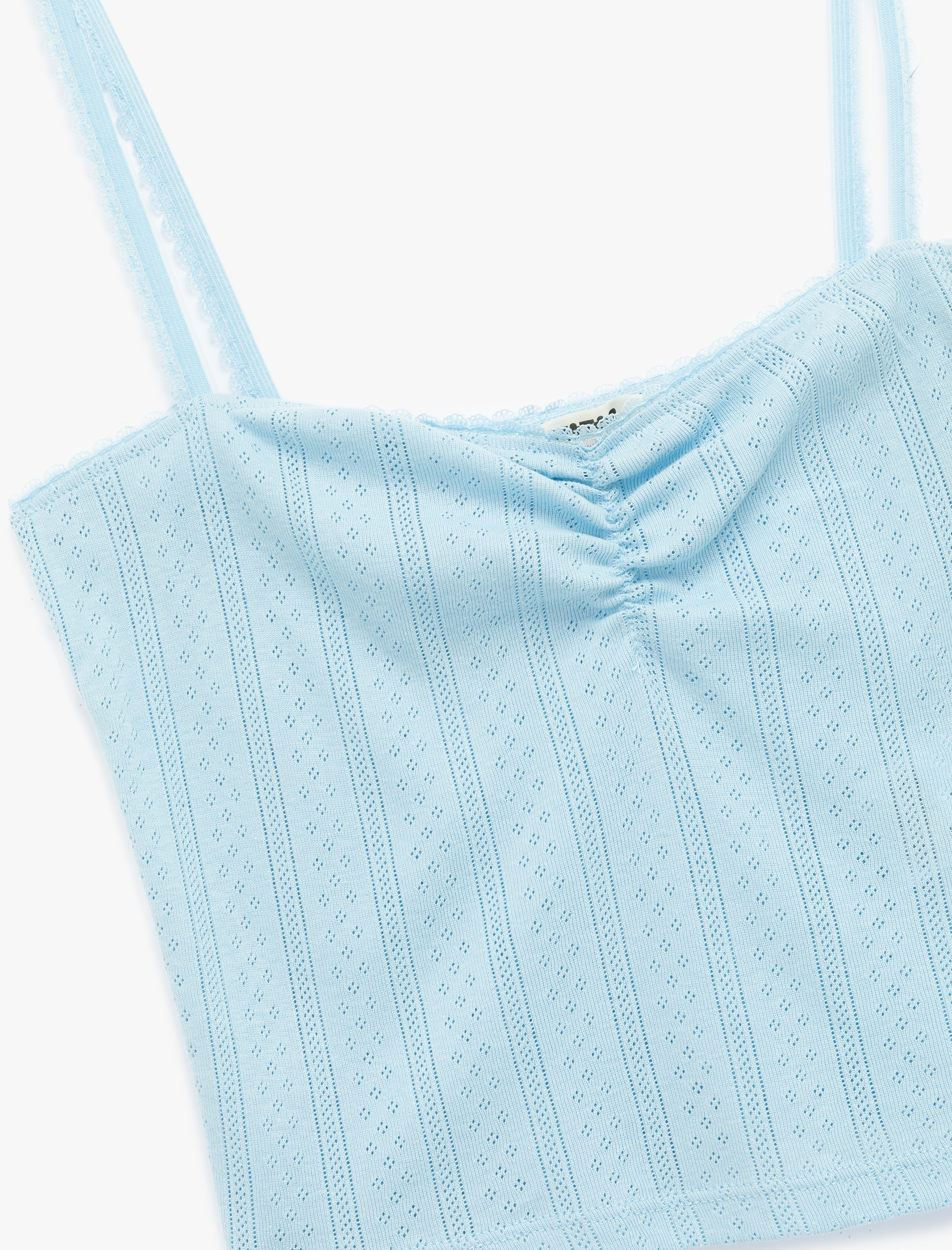   Pamuklu İp Askılı Büzgülü Dokulu Slim Fit Crop Atlet