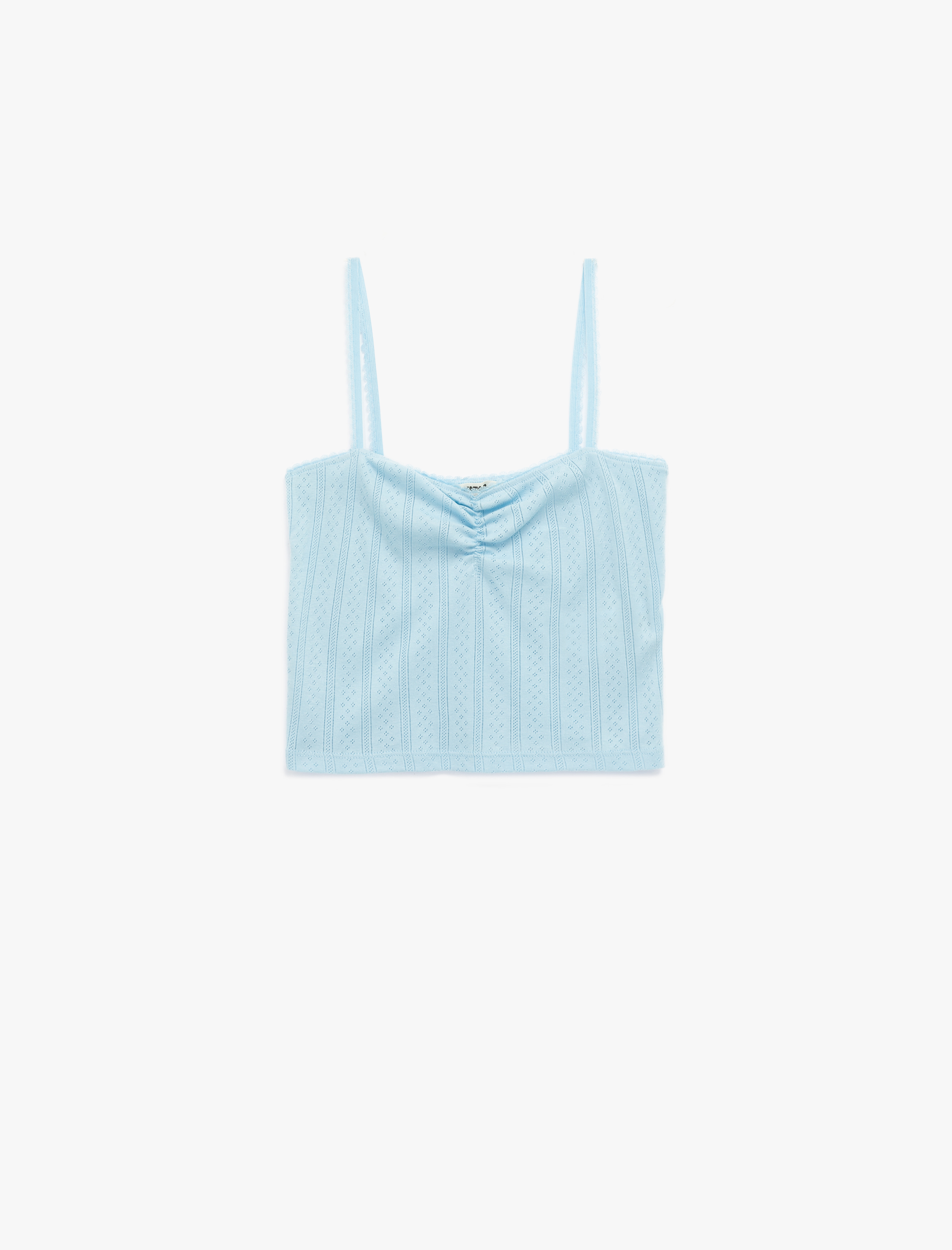   Pamuklu İp Askılı Büzgülü Dokulu Slim Fit Crop Atlet