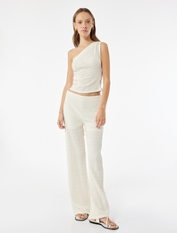 Kolsuz Drapeli Slim Fit Tek Omuz Bluz