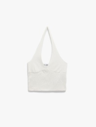 Slim Fit Kolsuz Bürümcük Halter Yaka Bluz