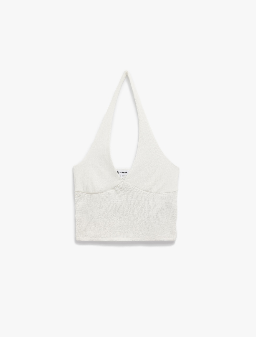   Slim Fit Kolsuz Bürümcük Halter Yaka Bluz
