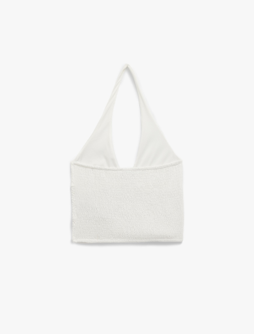   Slim Fit Kolsuz Bürümcük Halter Yaka Bluz