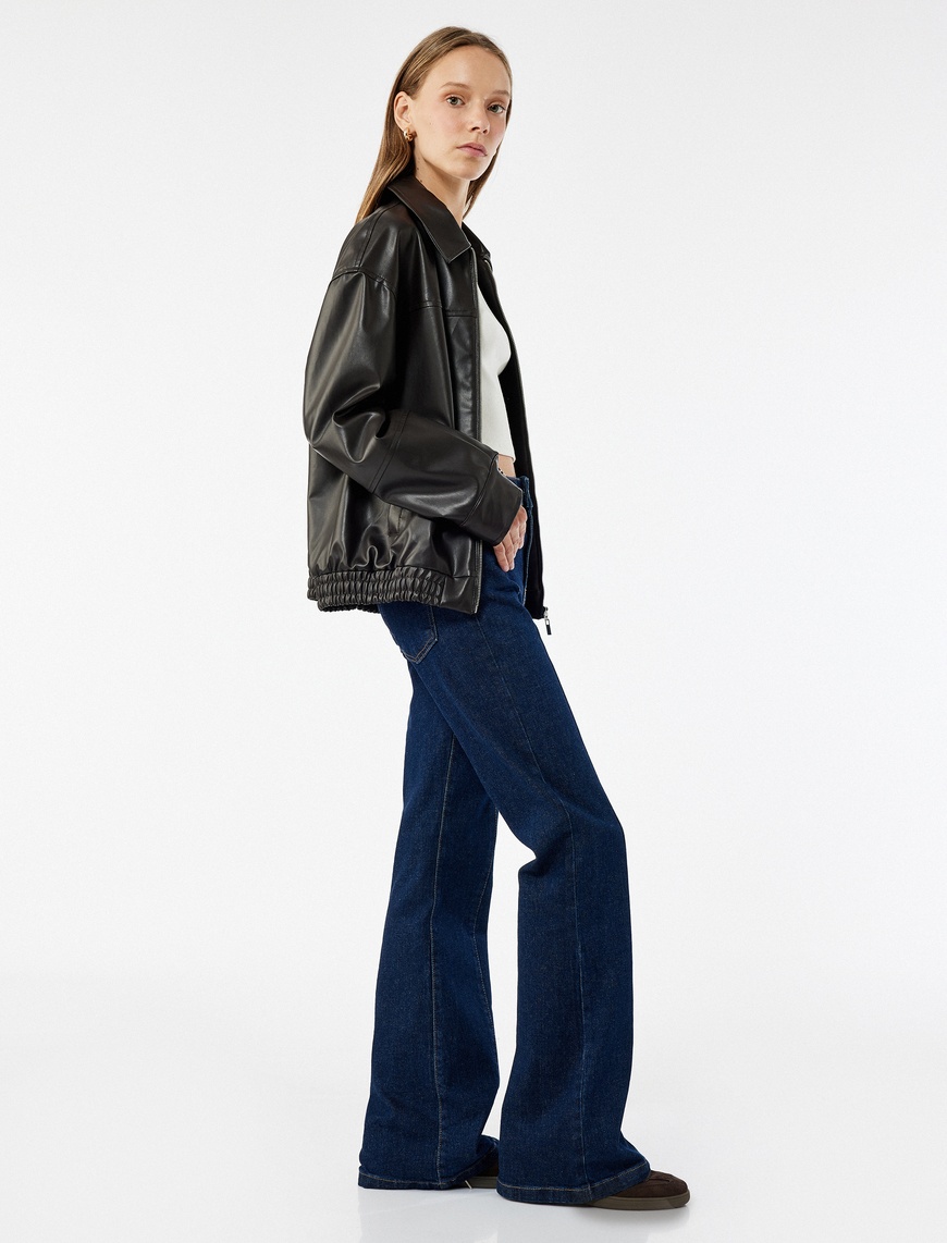   Pamuklu Yüksek Bel Dar Kalıp İspanyol Paça Jean Pantolon - Flare Jeans