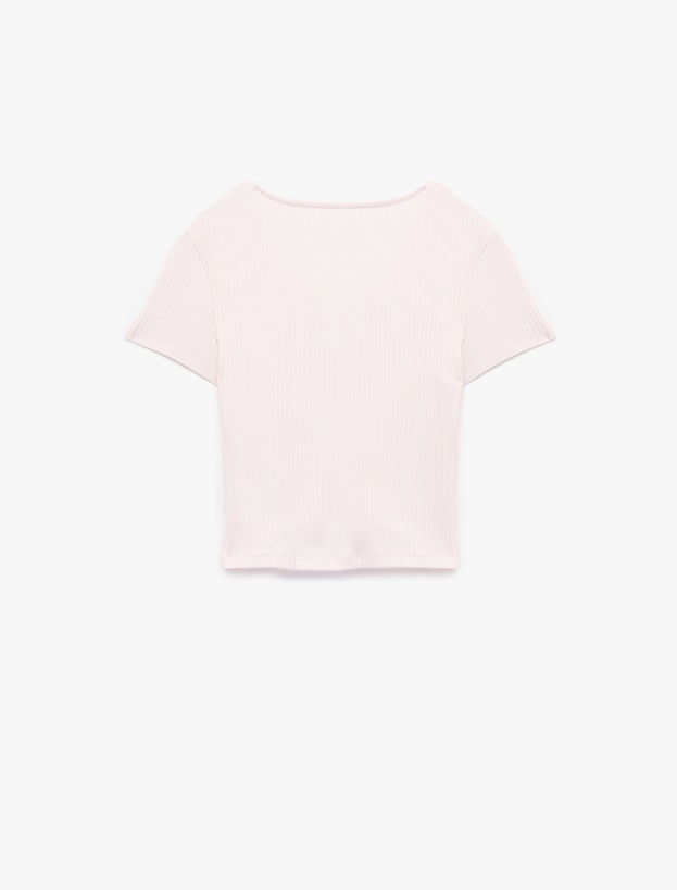 Slim Fit Kısa Kollu Dantelli Pamuklu V Yaka Tişört_3