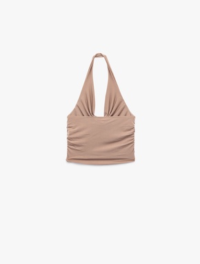 Drapeli Degaje Yaka Kolsuz Slim Fit Crop Bluz_3