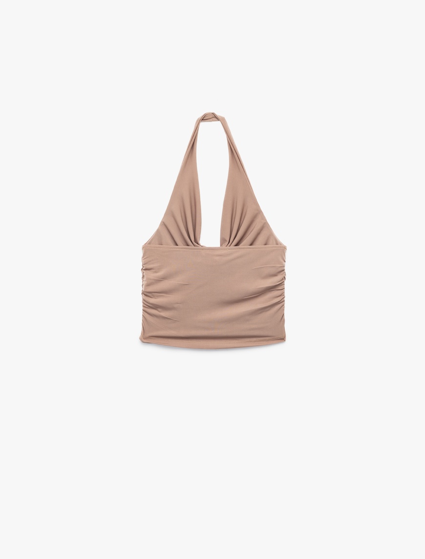   Drapeli Degaje Yaka Kolsuz Slim Fit Crop Bluz