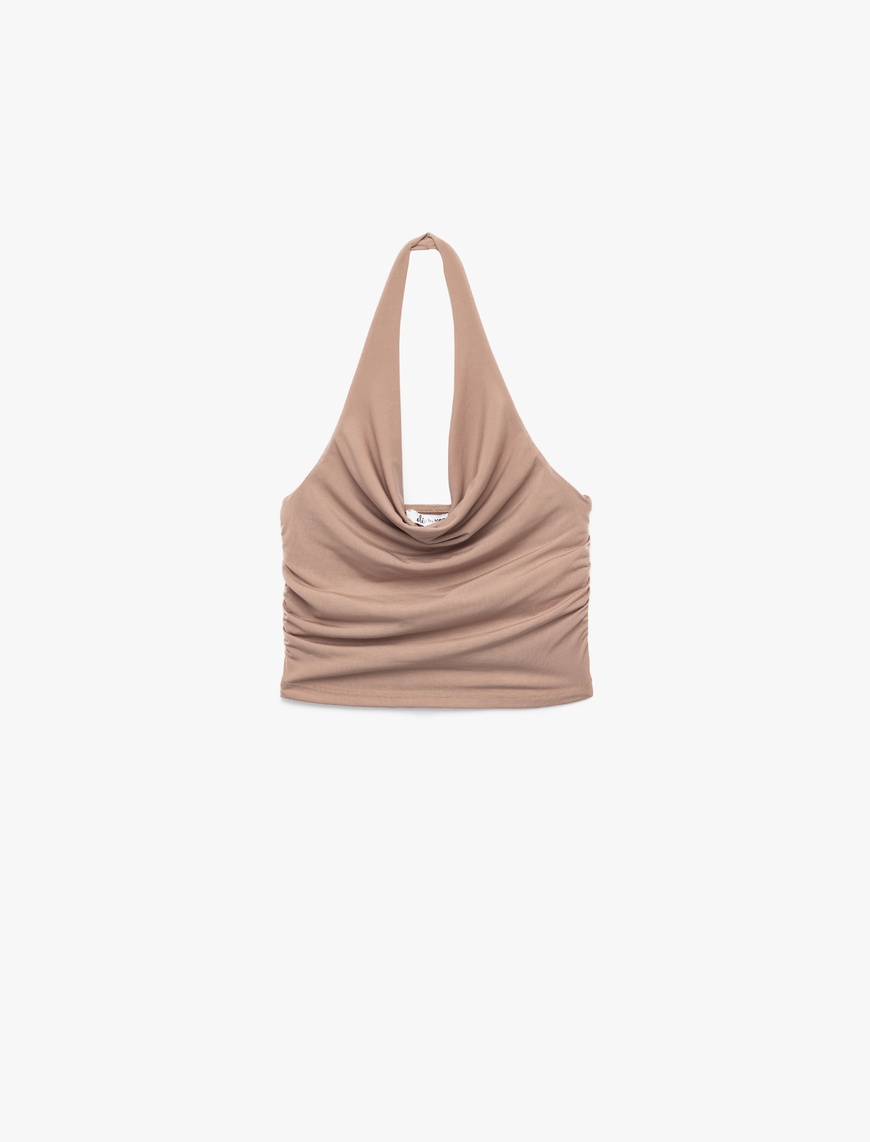   Drapeli Degaje Yaka Kolsuz Slim Fit Crop Bluz