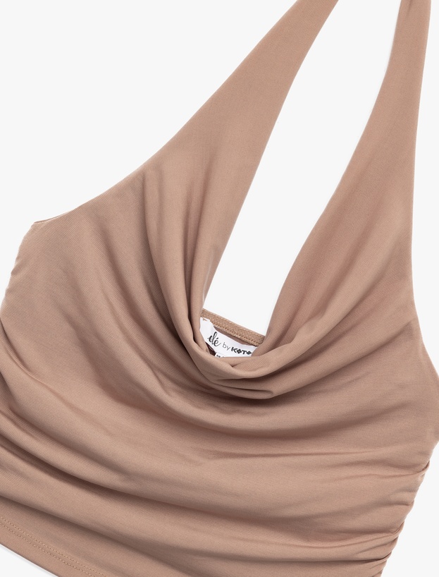 Drapeli Degaje Yaka Kolsuz Slim Fit Crop Bluz_4