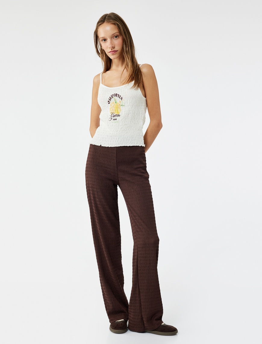   Slim Fit Askılı Baskılı Gipeli Kolsuz Bluz