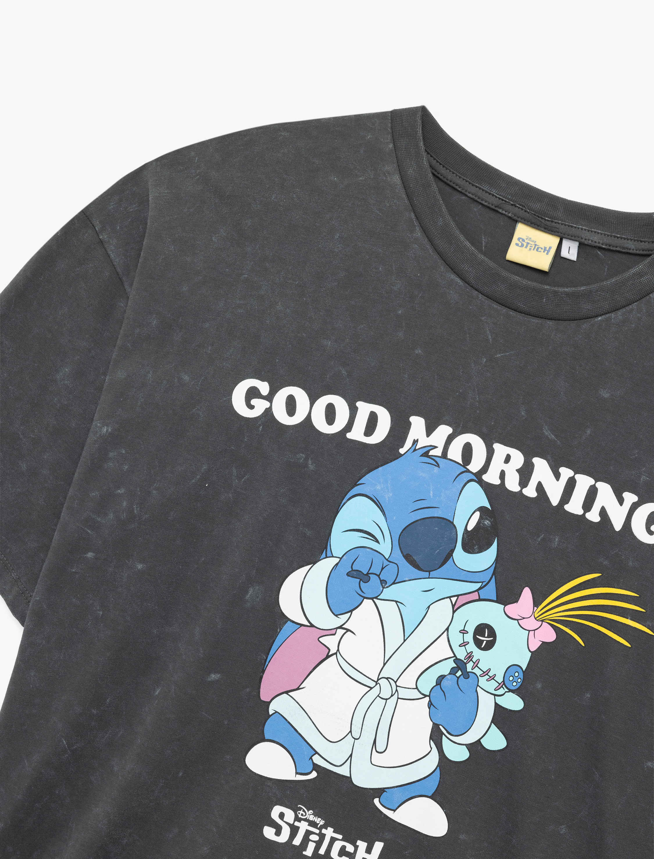 Stitch Lisanslı Kısa Kollu Bisiklet Yaka Baskılı Oversize Tişört