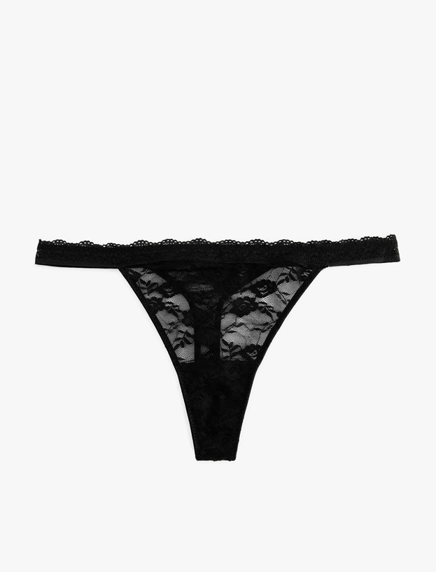 Transparan Rahat Kalıp Dantelli String Külot_0