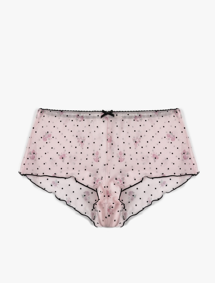  Slim Fit Fiyonklu Puantiyeli Çiçekli Tül Pijama Altı