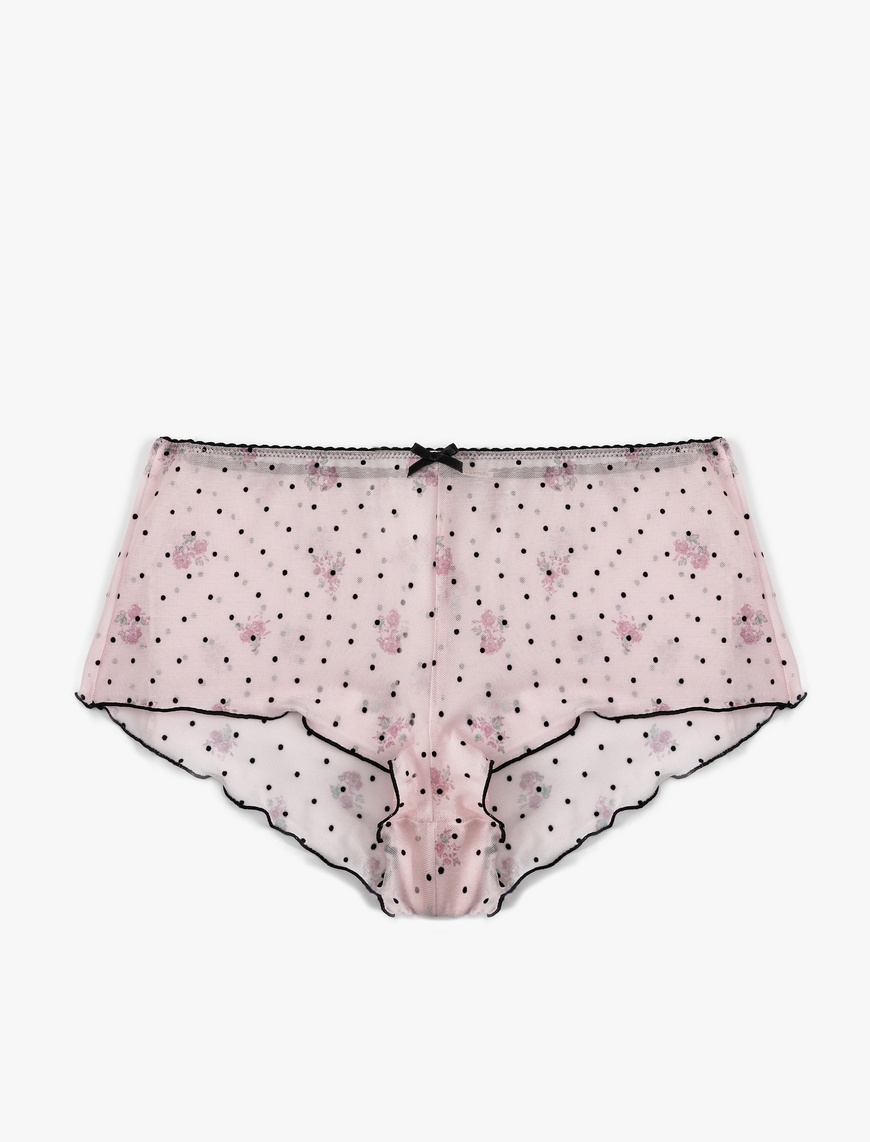   Slim Fit Fiyonklu Puantiyeli Çiçekli Tül Pijama Altı