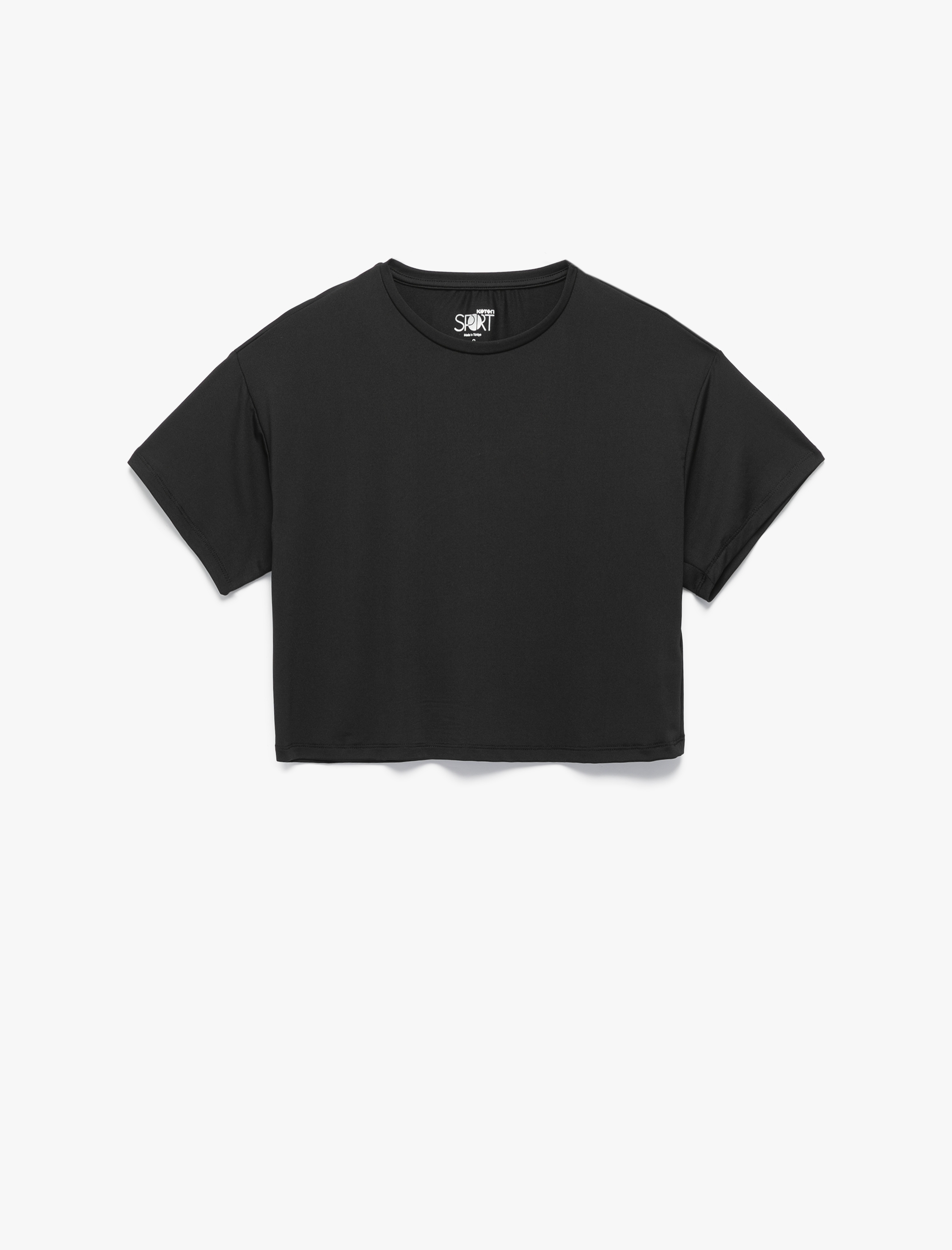   Rahat Kalıp Kısa Kollu Bisiklet Yaka Crop Spor Tişört