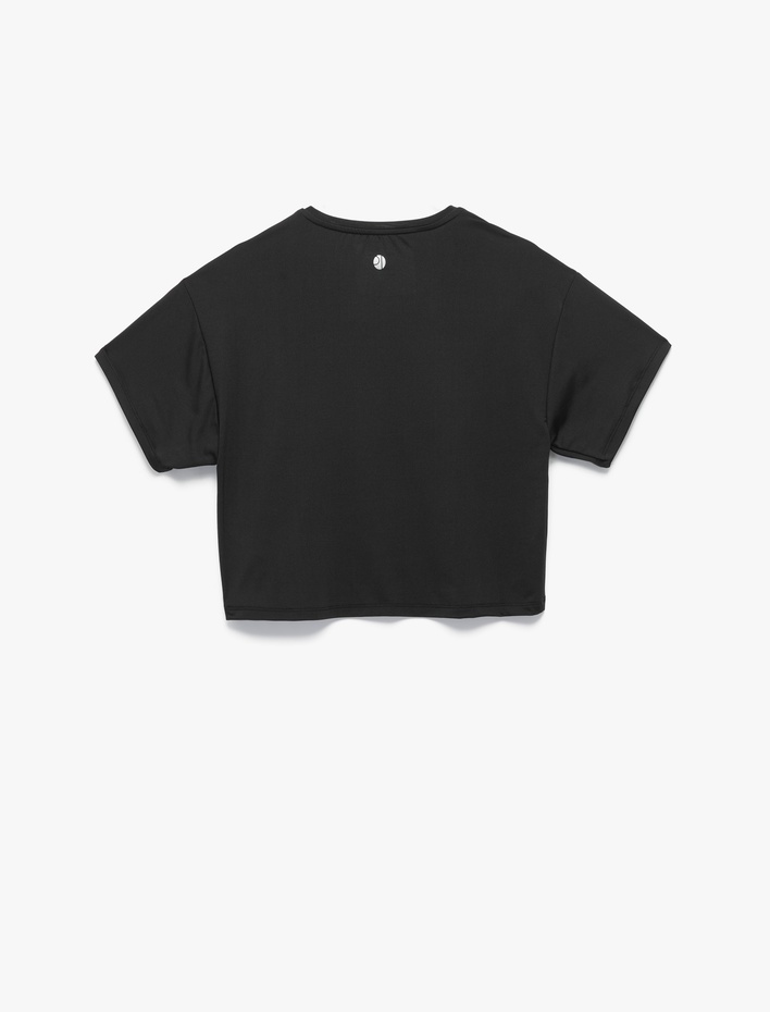  Rahat Kalıp Kısa Kollu Bisiklet Yaka Crop Spor Tişört