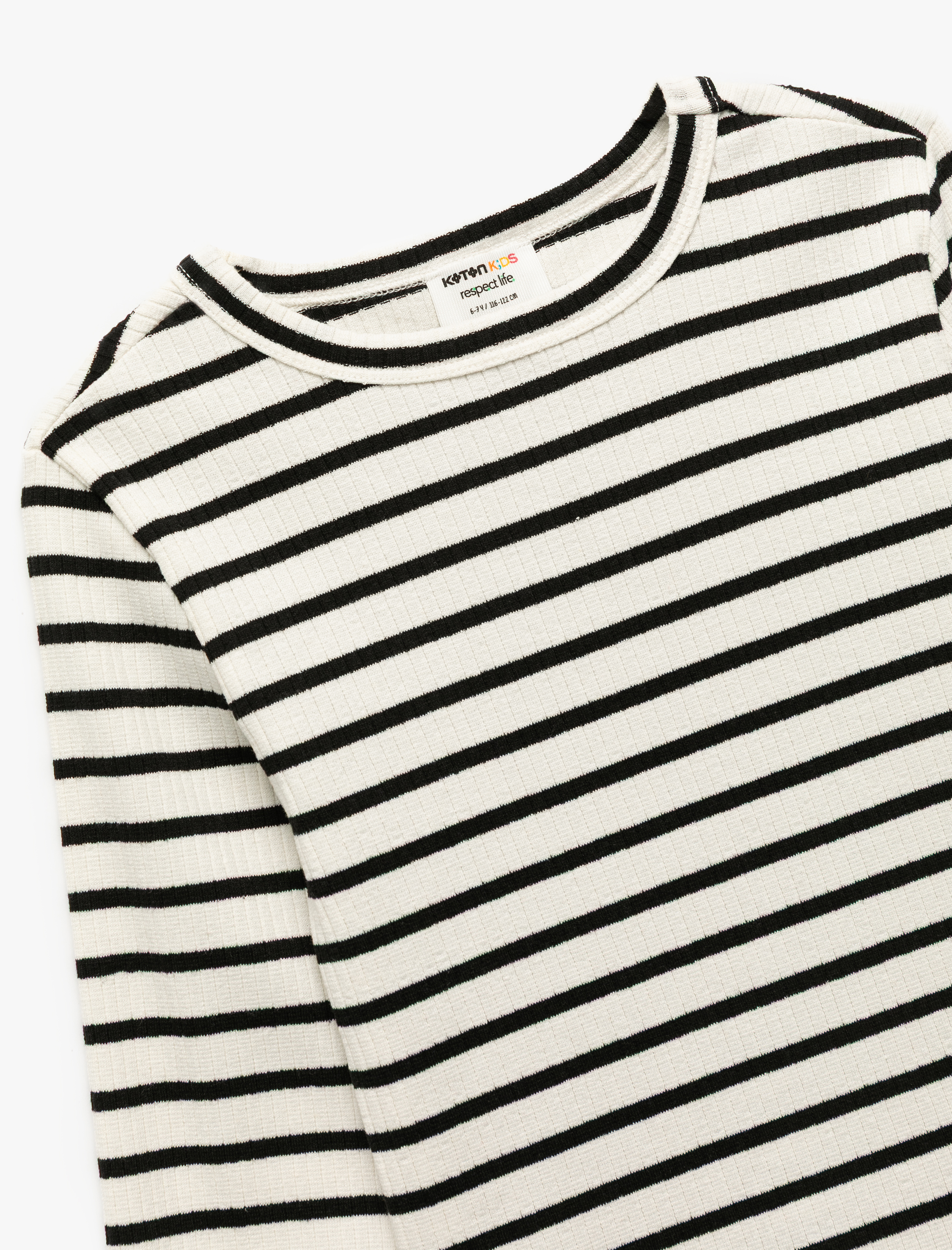  Kız Çocuk Uzun Kollu Bisiklet Yaka Çizgili Tişört