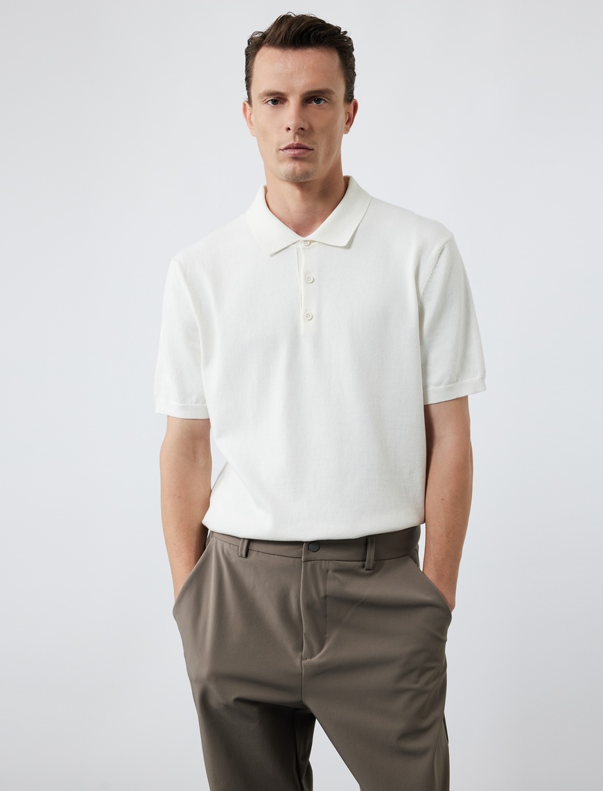   Regular Fit Düğmeli Polo Yaka Pamuklu Kısa Kollu Triko Tişört