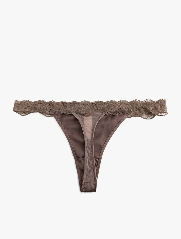  Dantel Detaylı Saten String Külot