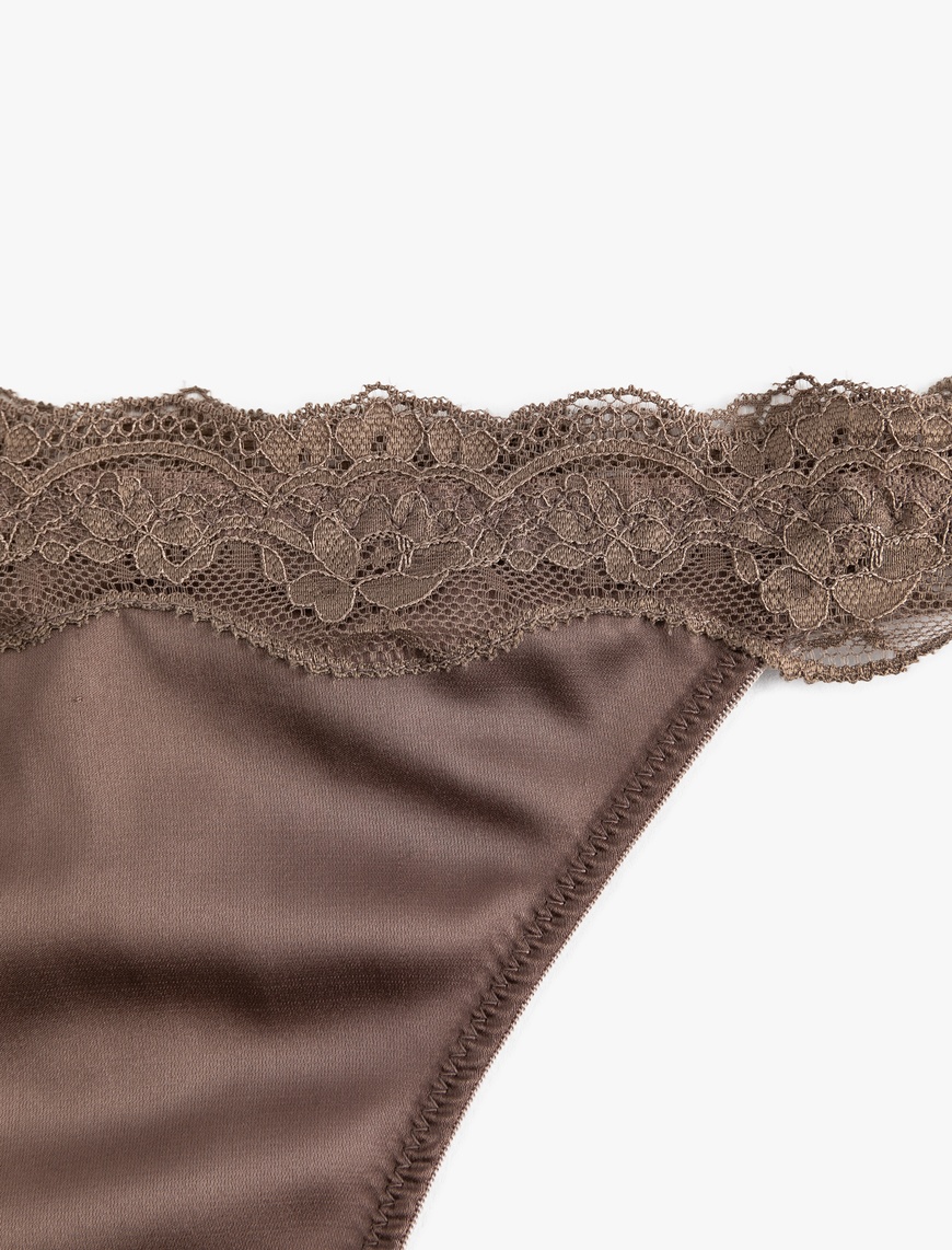   Dantel Detaylı Saten String Külot