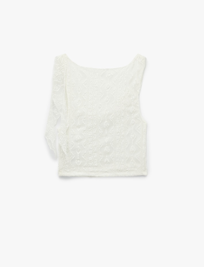  Slim Fit Degaje Yaka Dantelli Kolsuz Bluz