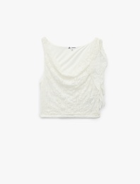 Slim Fit Degaje Yaka Dantelli Kolsuz Bluz