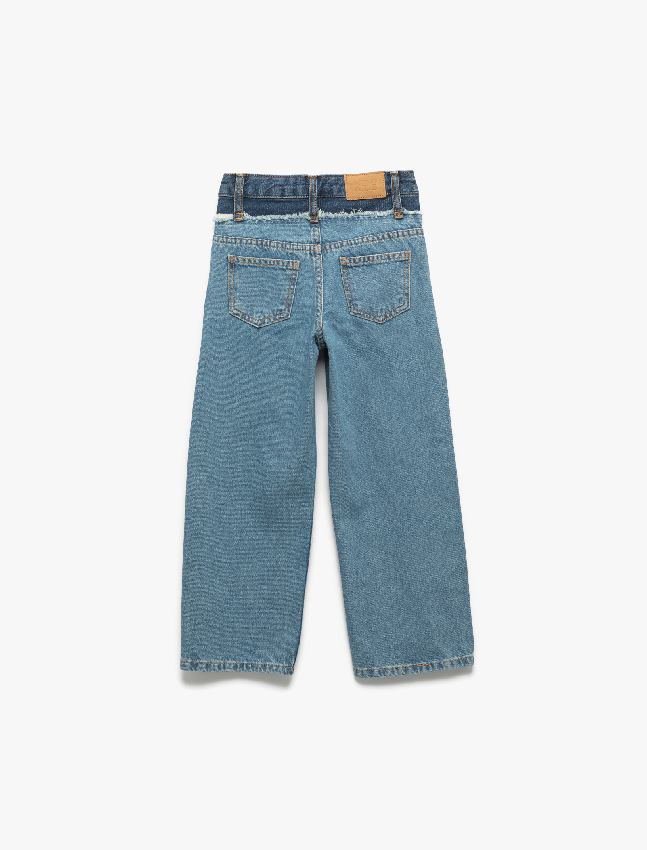  Kız Çocuk Pamuklu Cepli Denim Geniş Paça Pantolon