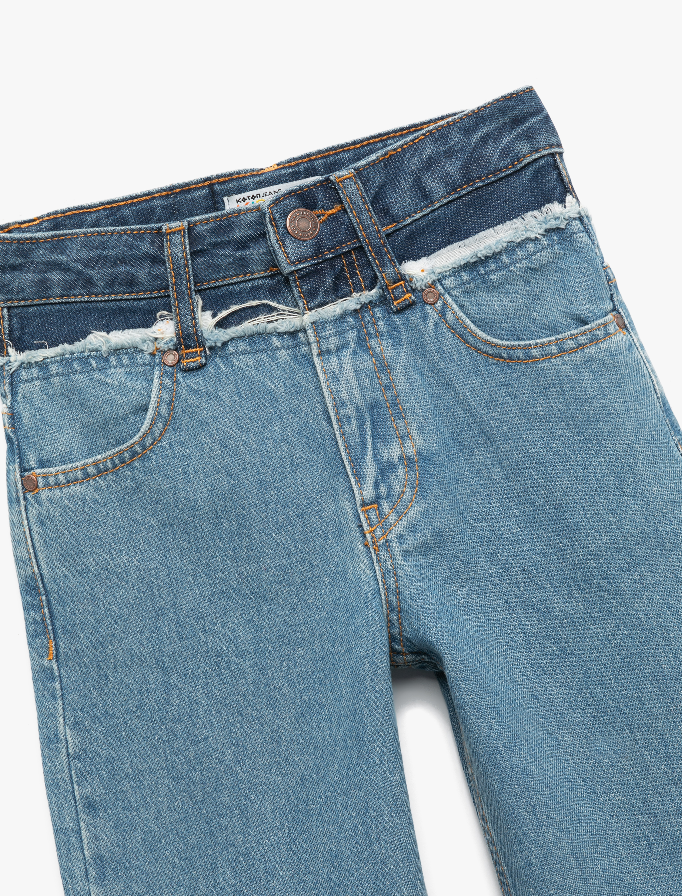  Kız Çocuk Pamuklu Cepli Denim Geniş Paça Pantolon