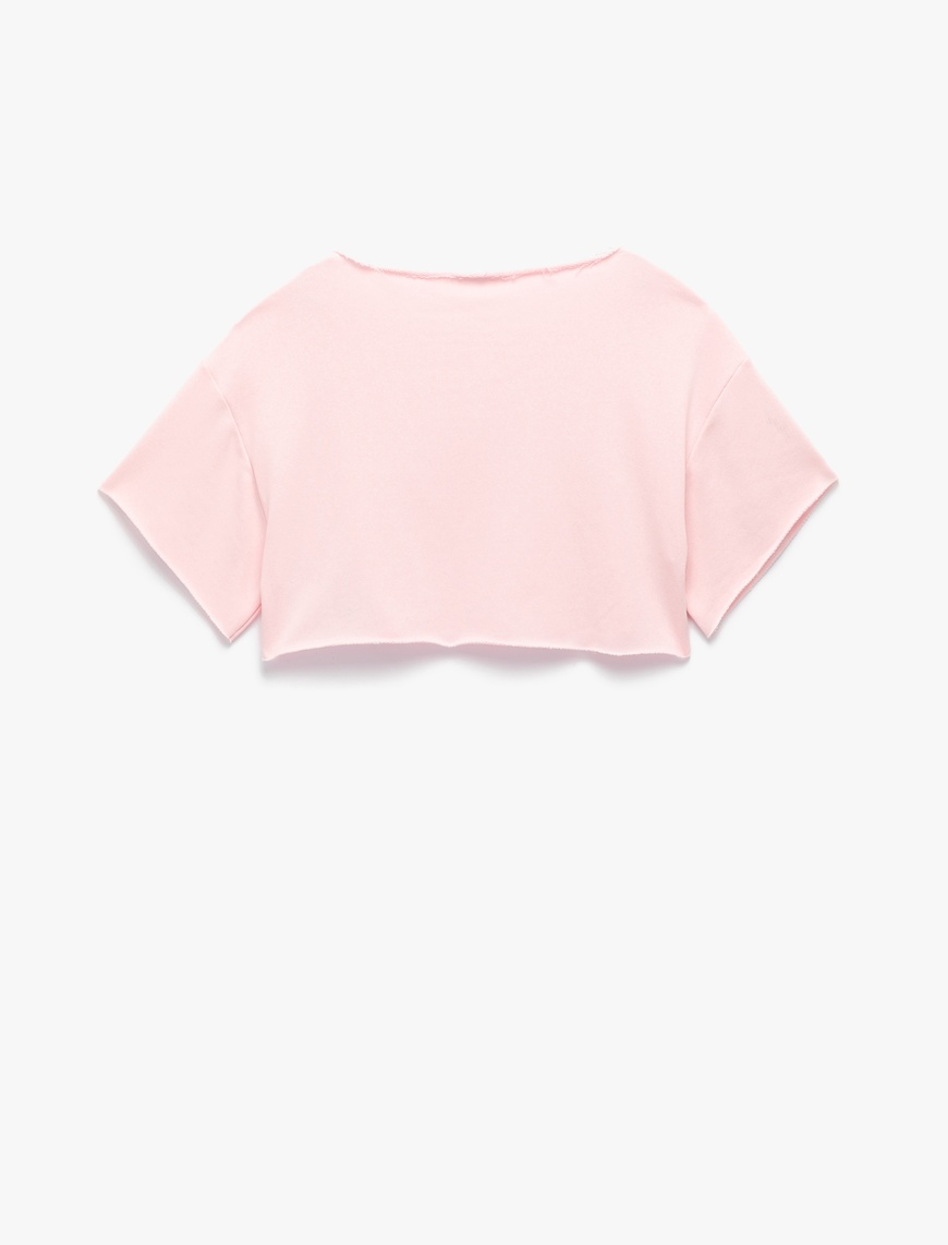   Kısa Kollu Omzu Açık Baskılı Oversize Crop Tişört