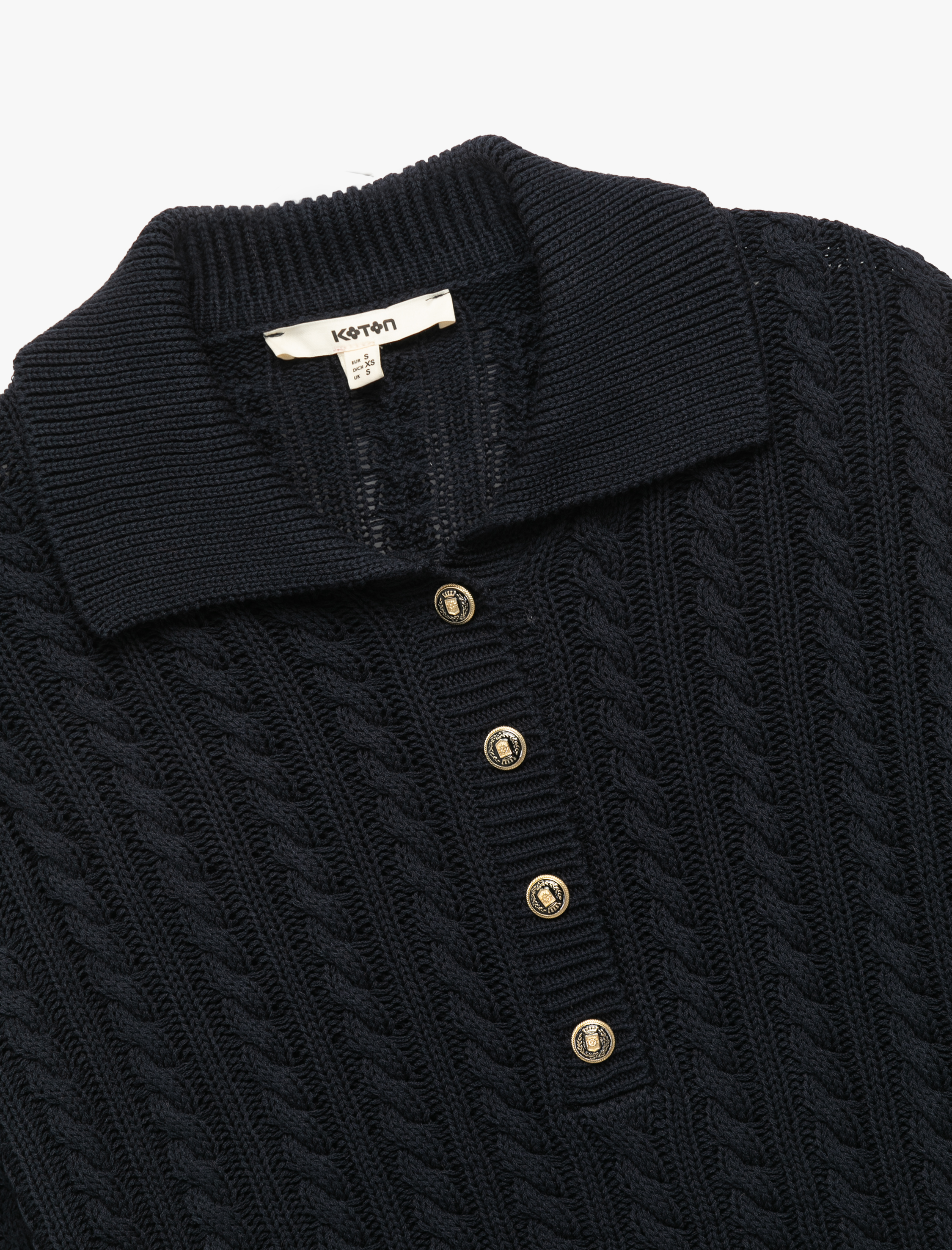   Regular Fit Uzun Kollu Düğmeli Saç Örgü Polo Yaka Kazak