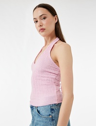 Bürümcük Kumaş Slim Fit Sırt Dekolteli Halter Yaka Üst