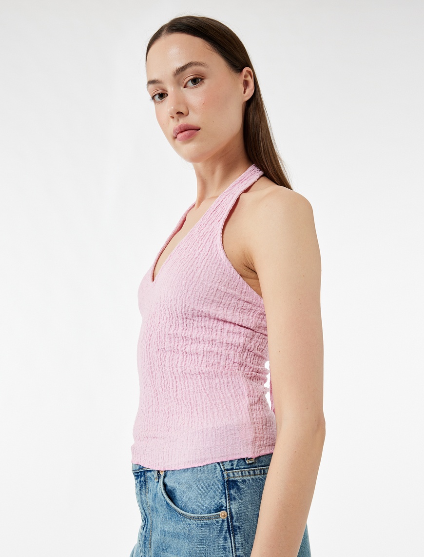   Bürümcük Kumaş Slim Fit Sırt Dekolteli Halter Yaka Üst
