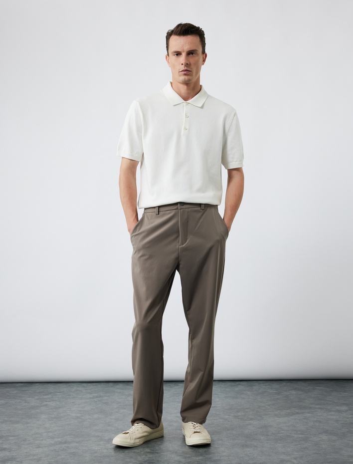  Slim Fit Cep Detaylı Düğmeli Esnek Kumaş Pantolon
