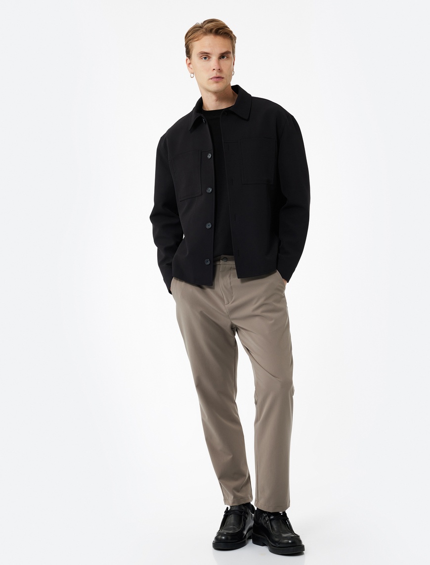   Slim Fit Cep Detaylı Düğmeli Esnek Kumaş Pantolon