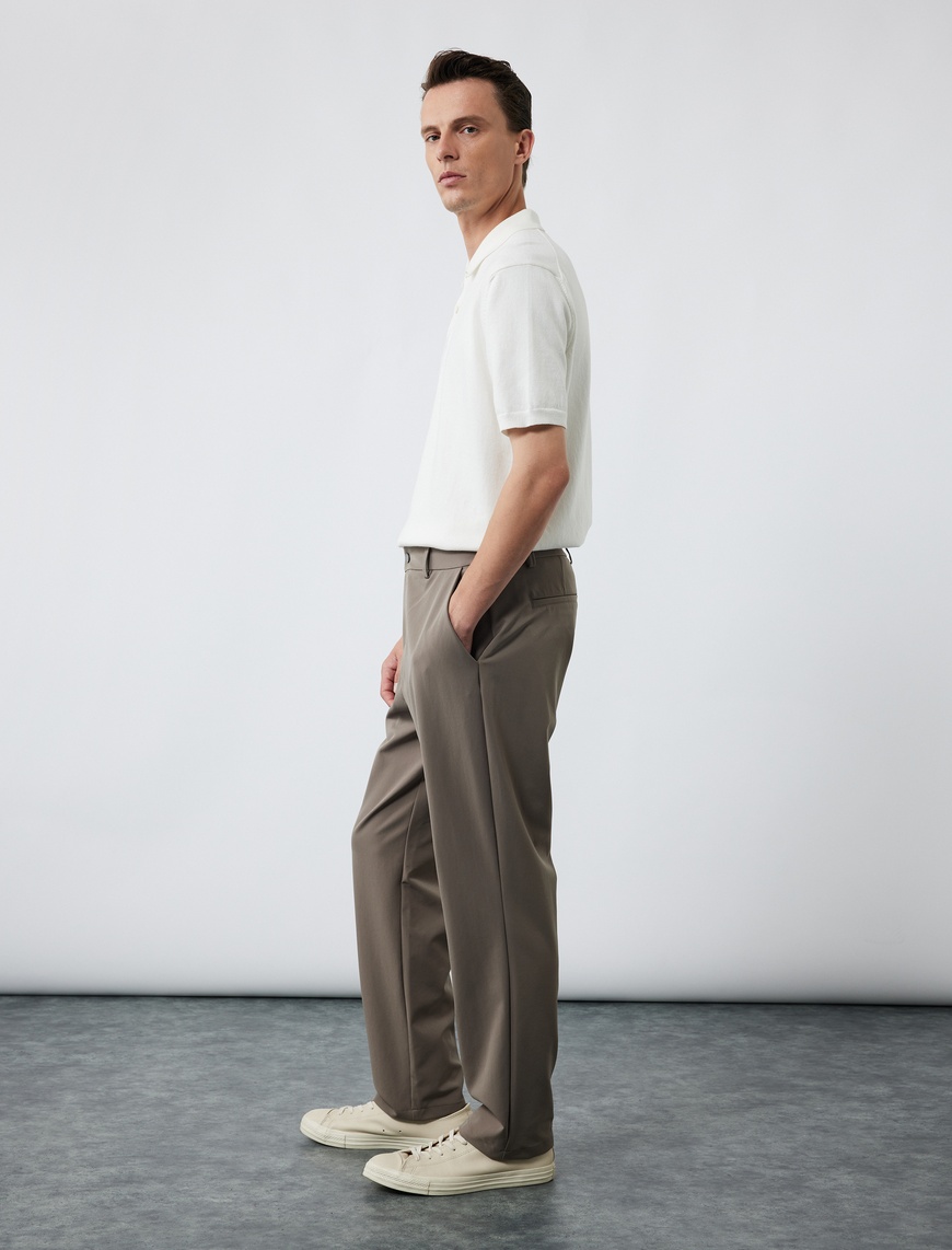  Slim Fit Cep Detaylı Düğmeli Esnek Kumaş Pantolon