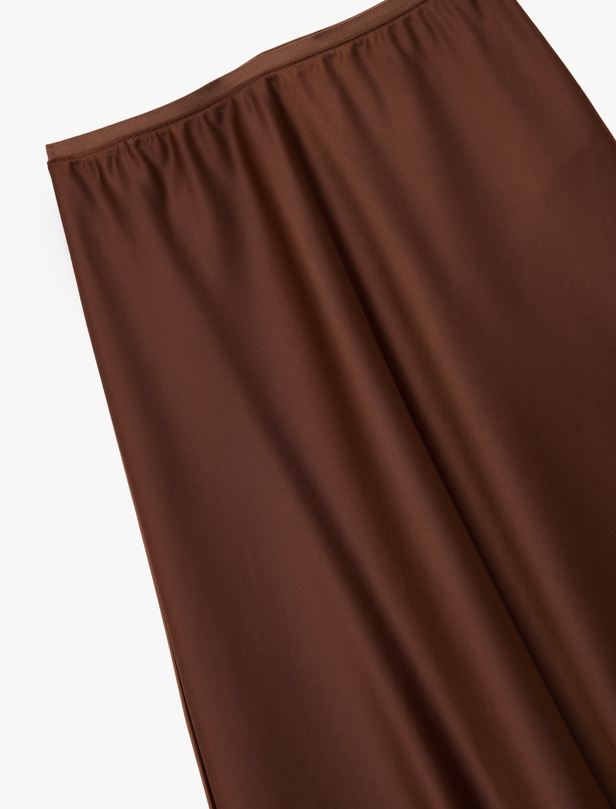   Standart Bel Regular Fit Saten Midi Etek