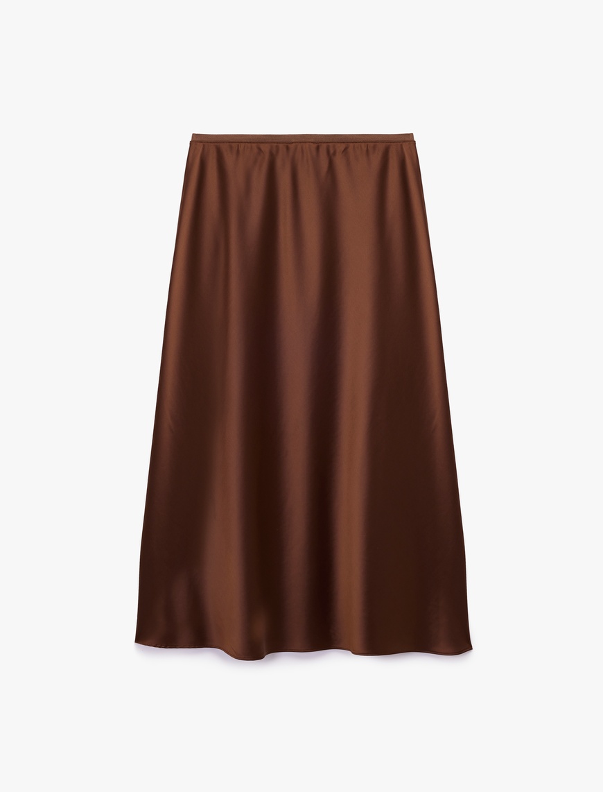   Standart Bel Regular Fit Saten Midi Etek