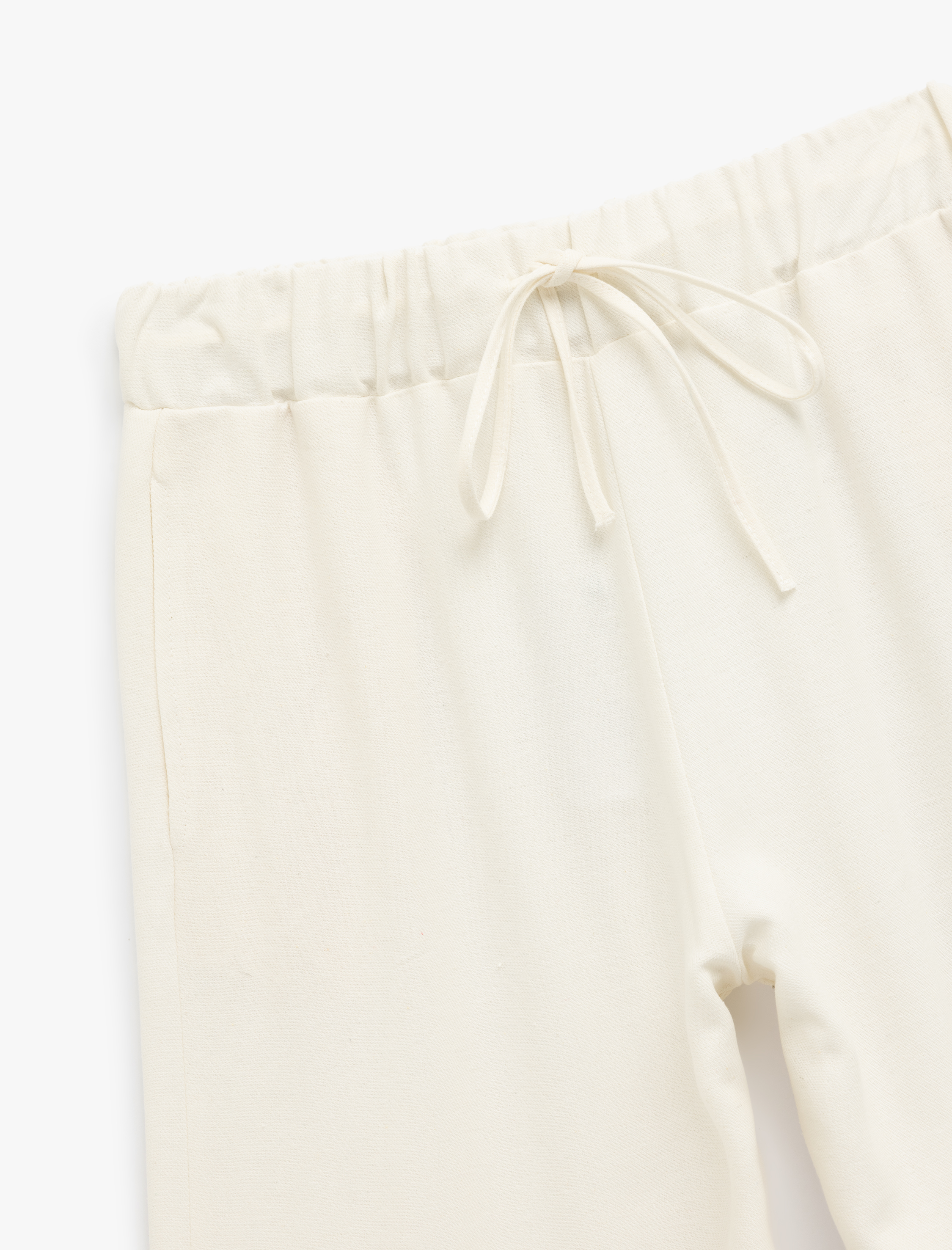   Keten Karışımlı Astarlı Cepli Beli Bağlamalı Düz Bol Paça Pantolon