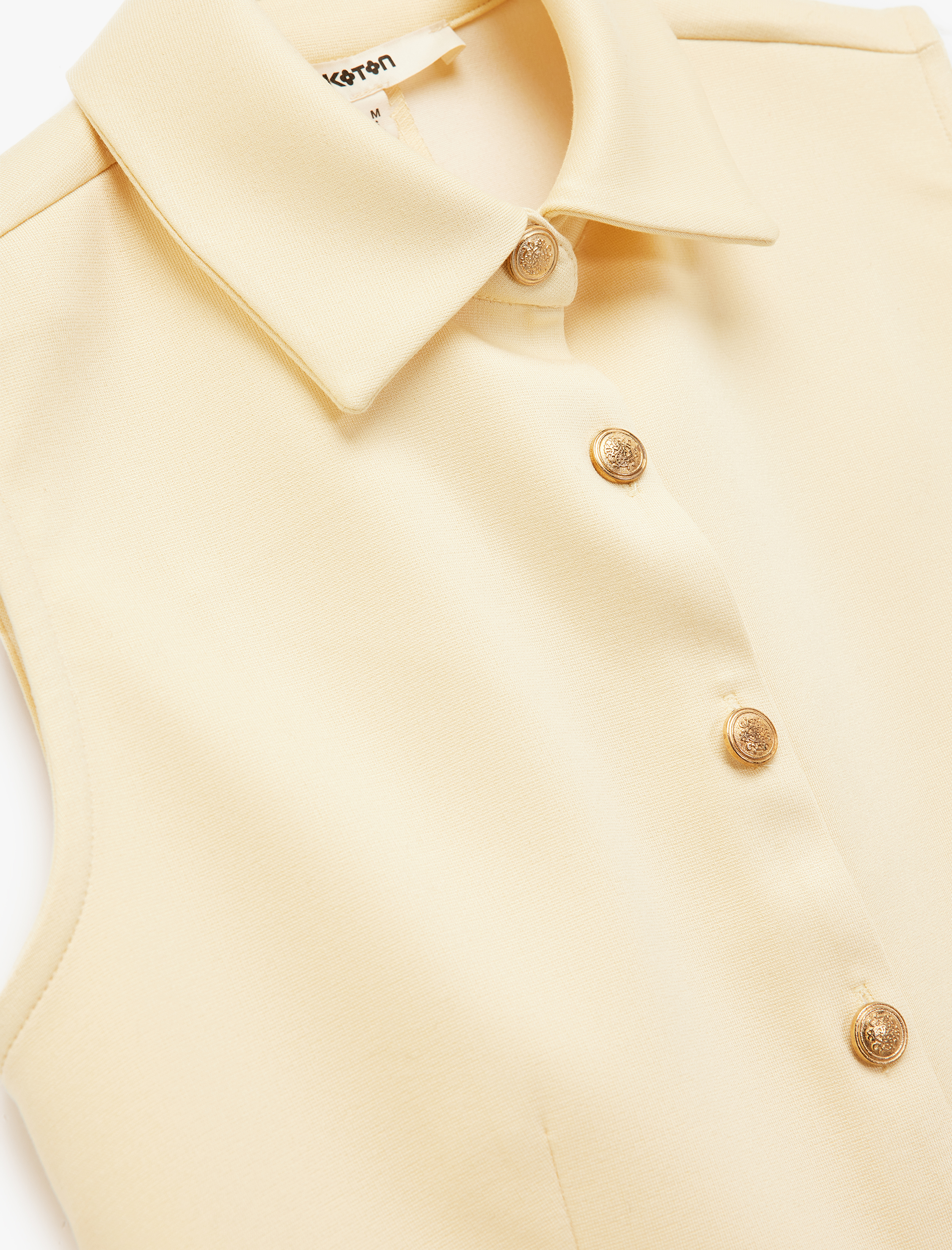   Slim Fit Gold Düğme Detaylı Kolsuz Ceket Yaka Yelek